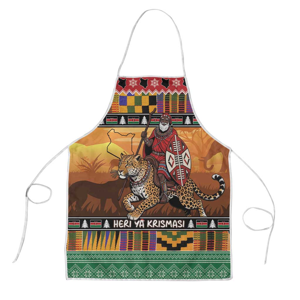 Kenya Safari Christmas Apron Black Santa Riding Leopards - Heri ya Krismasi - Wonder Print Shop