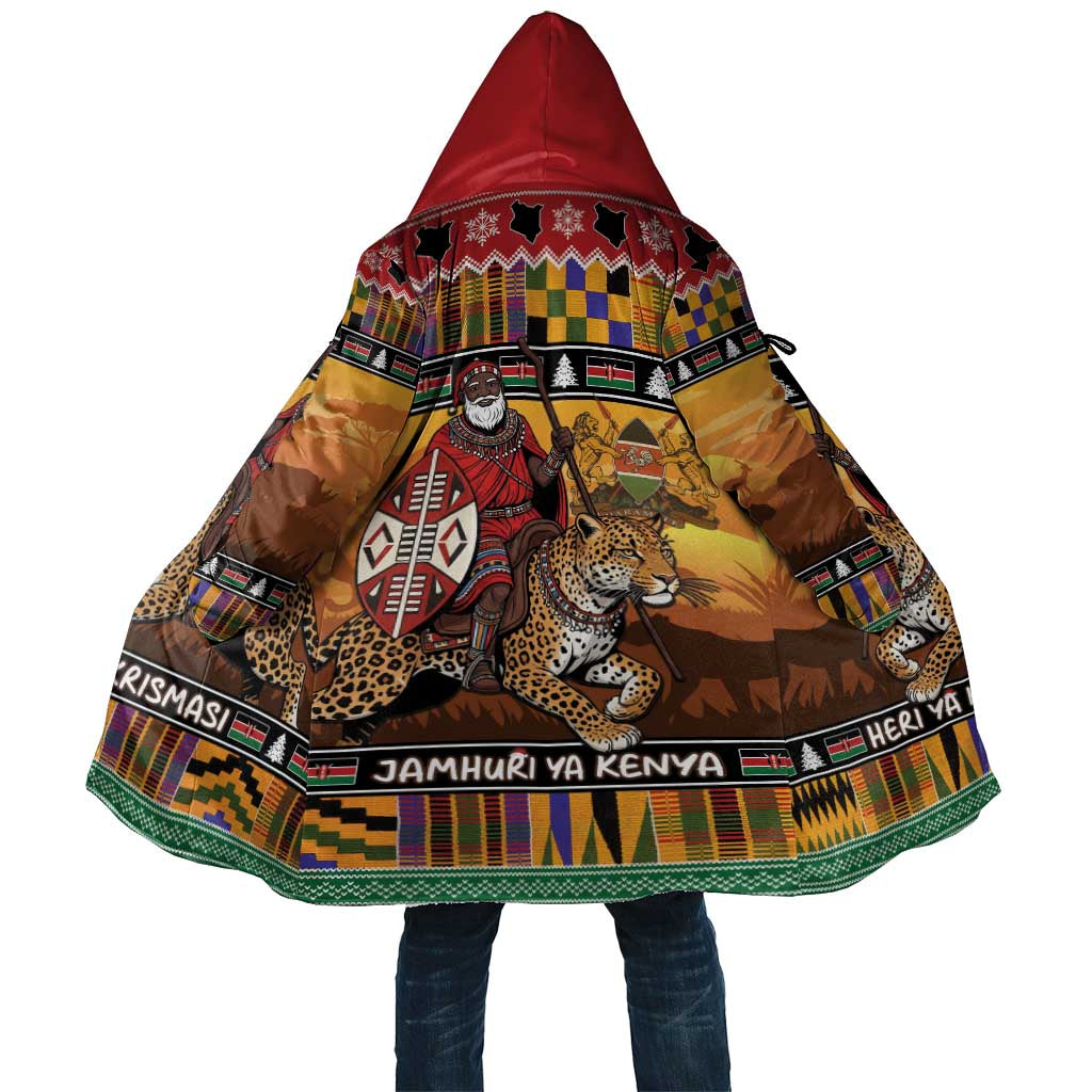 Kenya Safari Christmas Cloak Black Santa Riding Leopards - Heri ya Krismasi - Wonder Print Shop