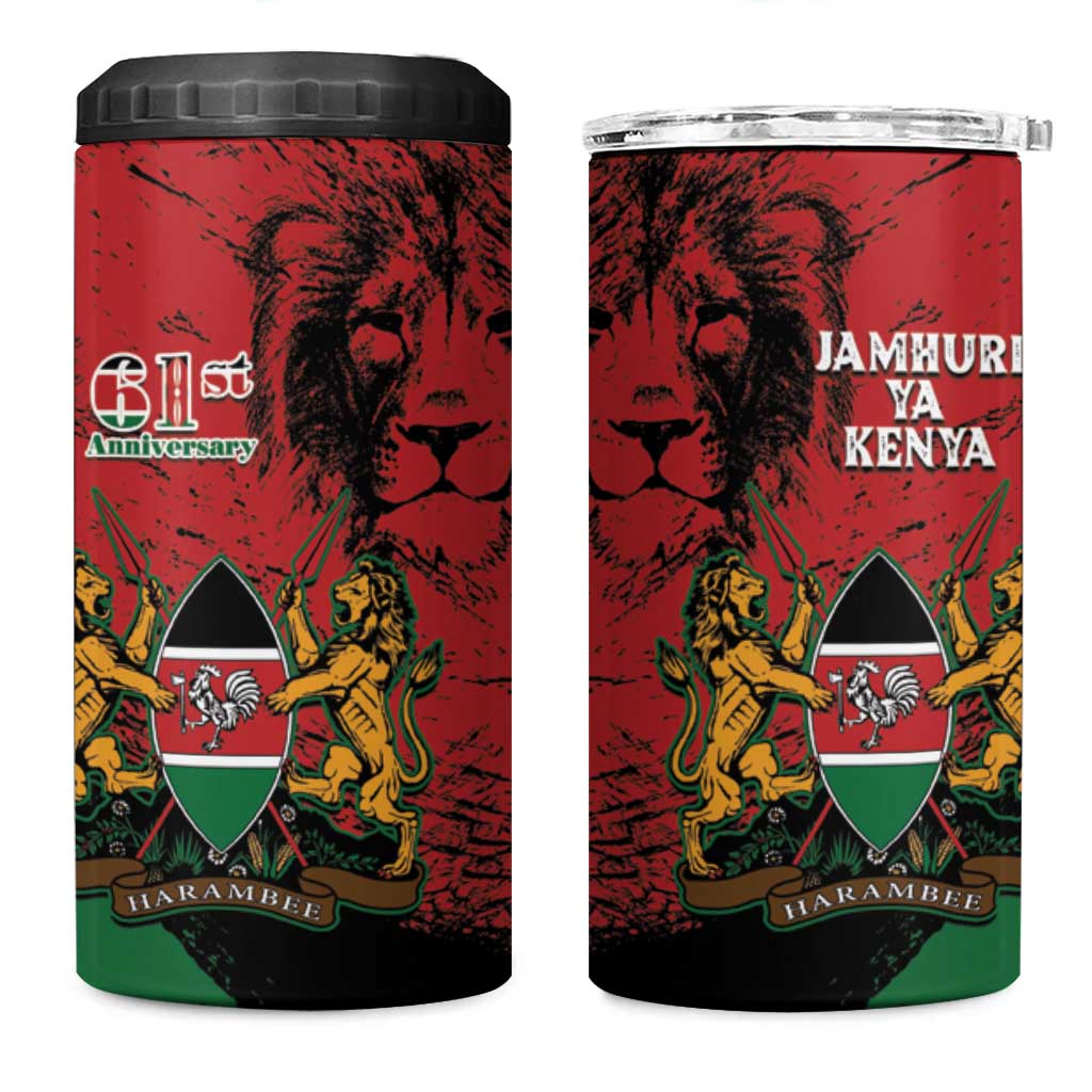 Kenya Independence Day 4 in 1 Can Cooler Tumbler 61st Anniversary - Coat Of Arms - Wonder Print Shop