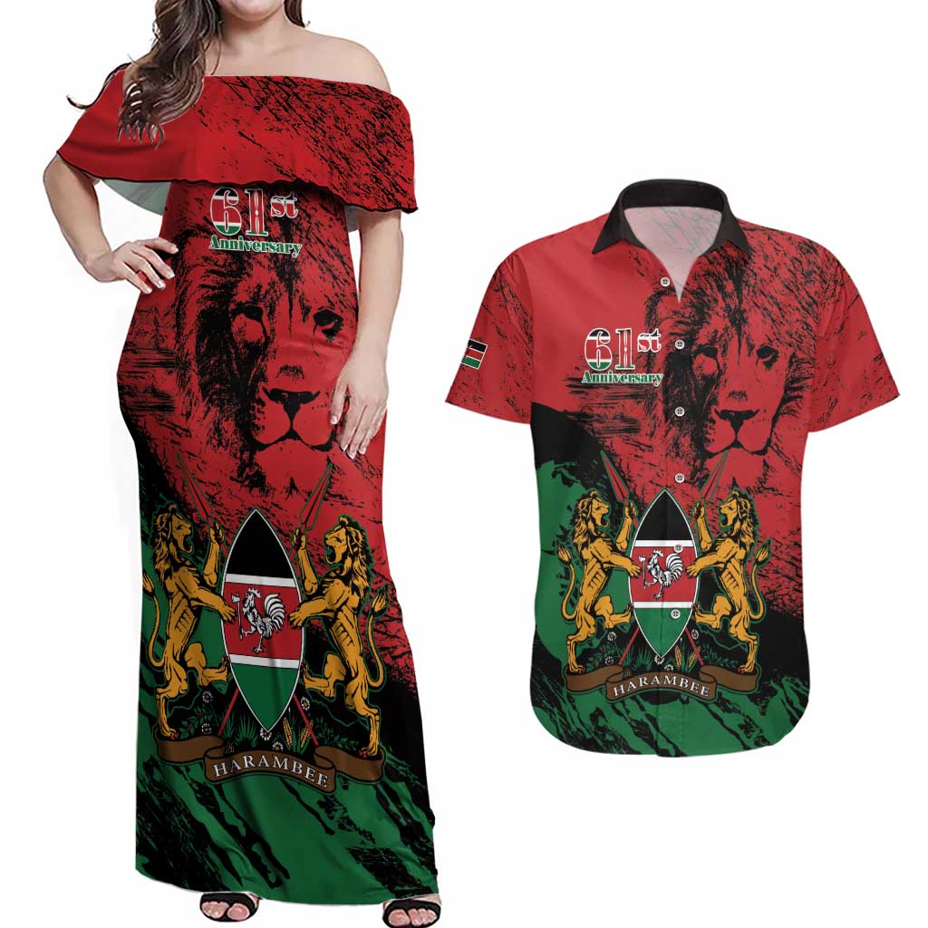 Kenya Independence Day Couples Matching Off Shoulder Maxi Dress and Hawaiian Shirt 61st Anniversary - Coat Of Arms - Wonder Print Shop