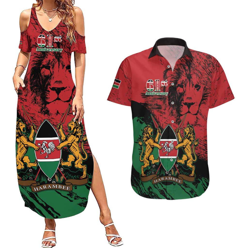 Kenya Independence Day Couples Matching Summer Maxi Dress and Hawaiian Shirt 61st Anniversary - Coat Of Arms - Wonder Print Shop