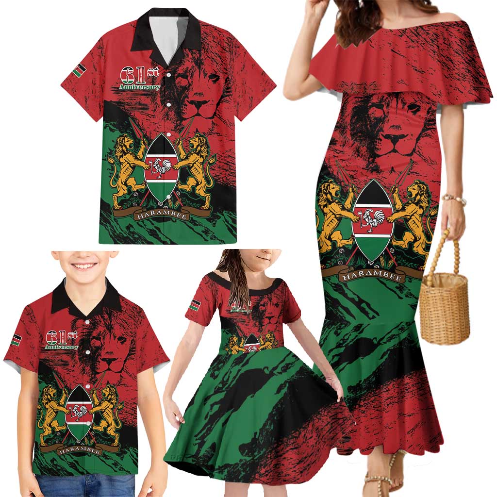 Kenya Independence Day Family Matching Mermaid Dress and Hawaiian Shirt 61st Anniversary - Coat Of Arms - Wonder Print Shop