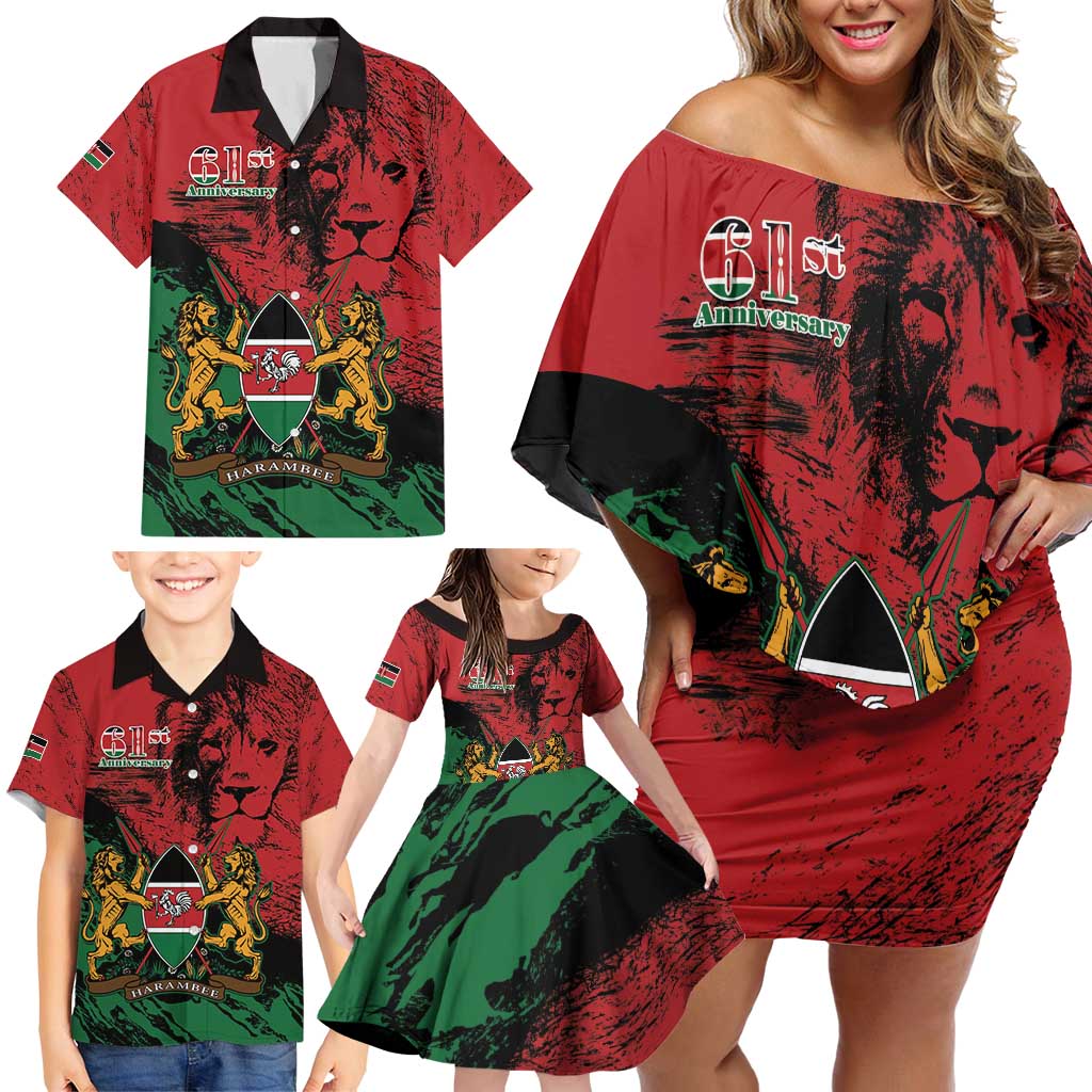 Kenya Independence Day Family Matching Off Shoulder Short Dress and Hawaiian Shirt 61st Anniversary - Coat Of Arms - Wonder Print Shop