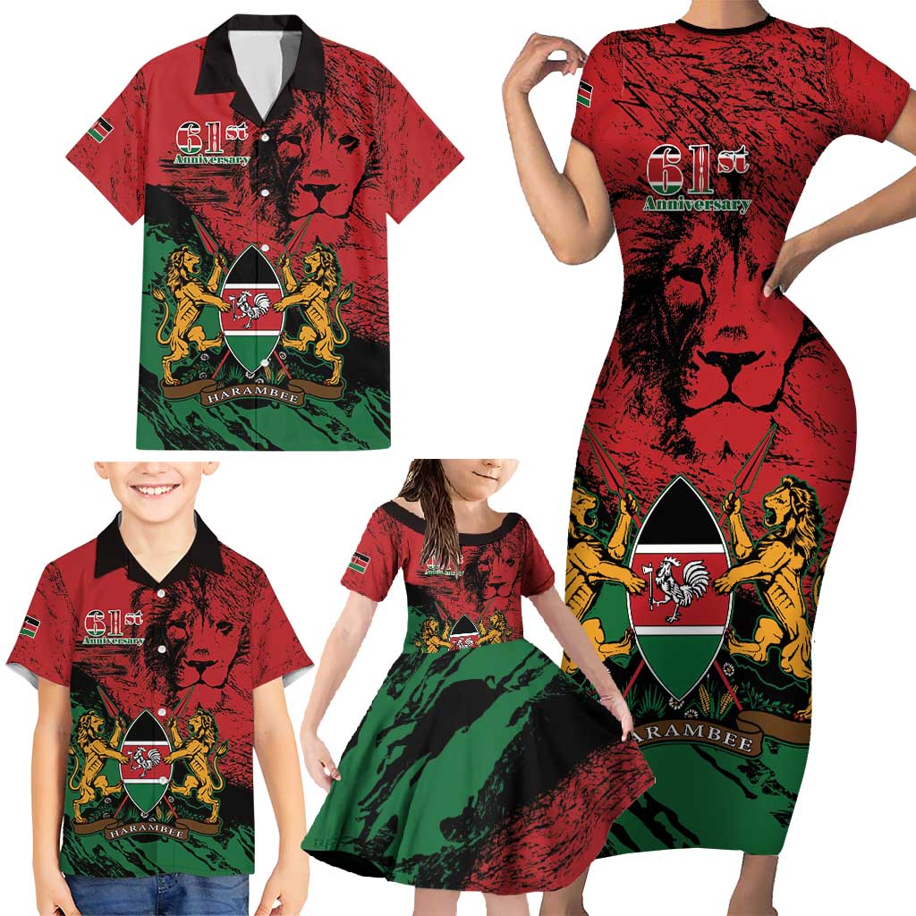 Kenya Independence Day Family Matching Short Sleeve Bodycon Dress and Hawaiian Shirt 61st Anniversary - Coat Of Arms - Wonder Print Shop