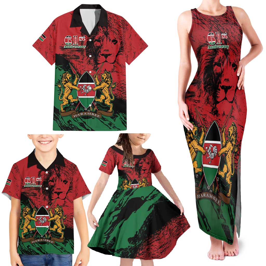 Kenya Independence Day Family Matching Tank Maxi Dress and Hawaiian Shirt 61st Anniversary - Coat Of Arms - Wonder Print Shop