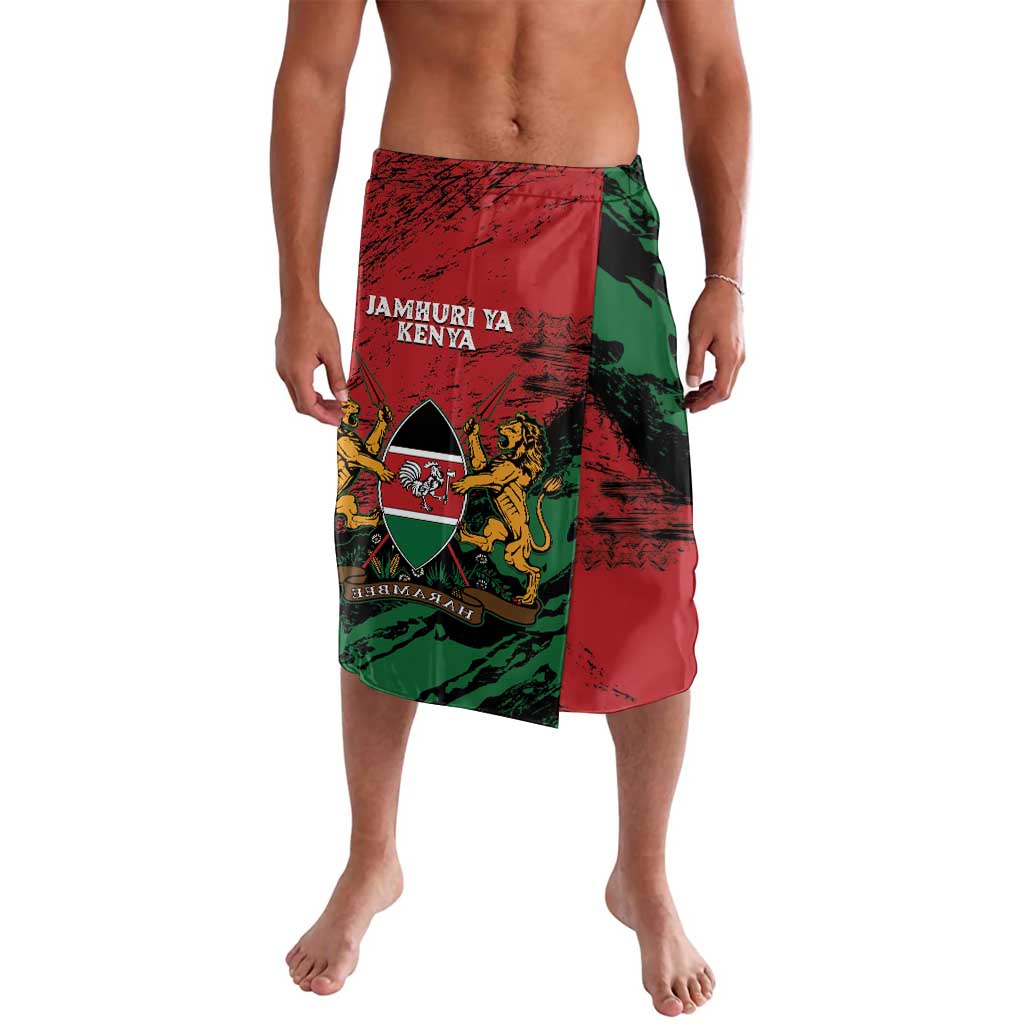 Red and green Kenya coat of arms lavalava sarong with central logo print