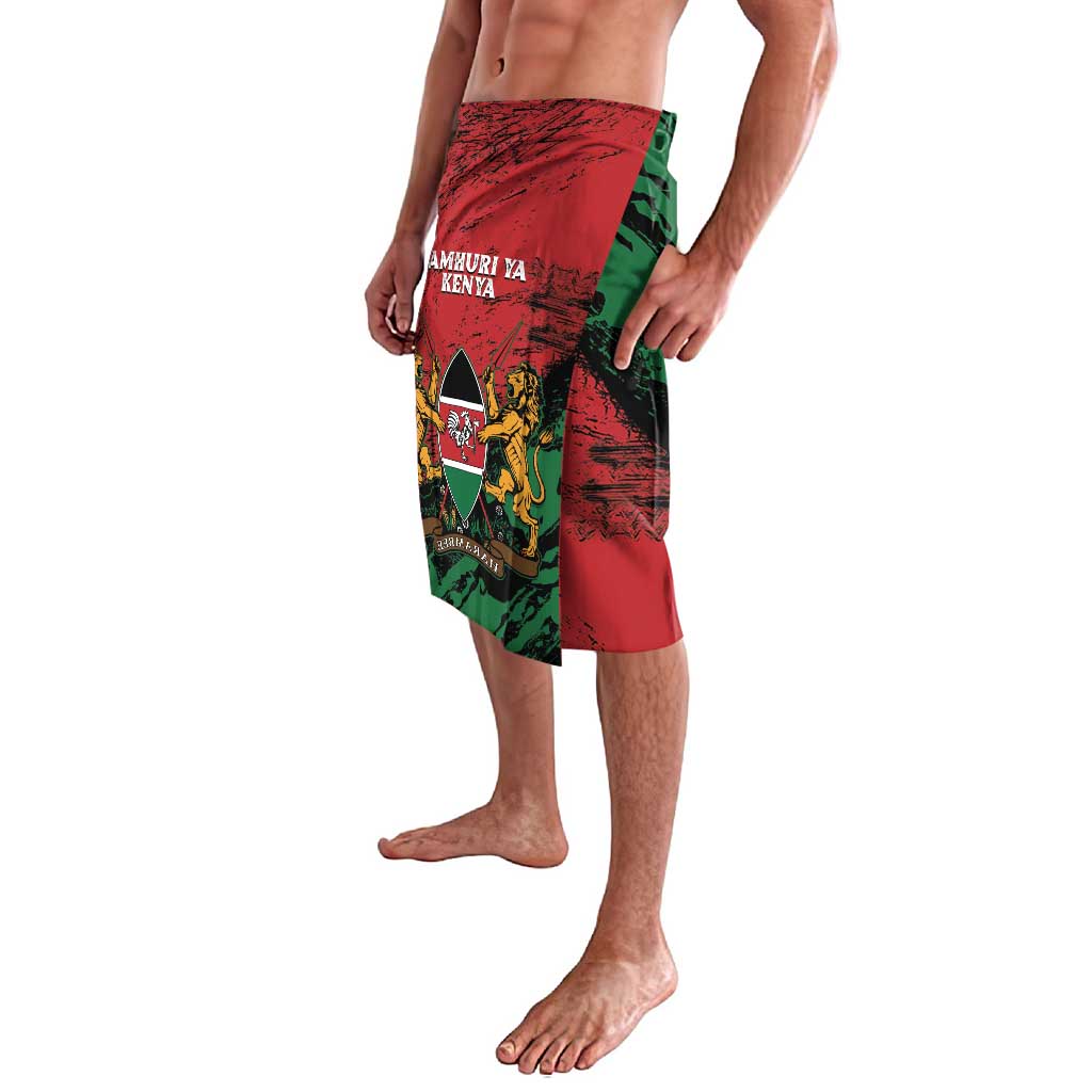 Red and green Kenya coat of arms lavalava sarong with JAMHURI YA KENYA banner