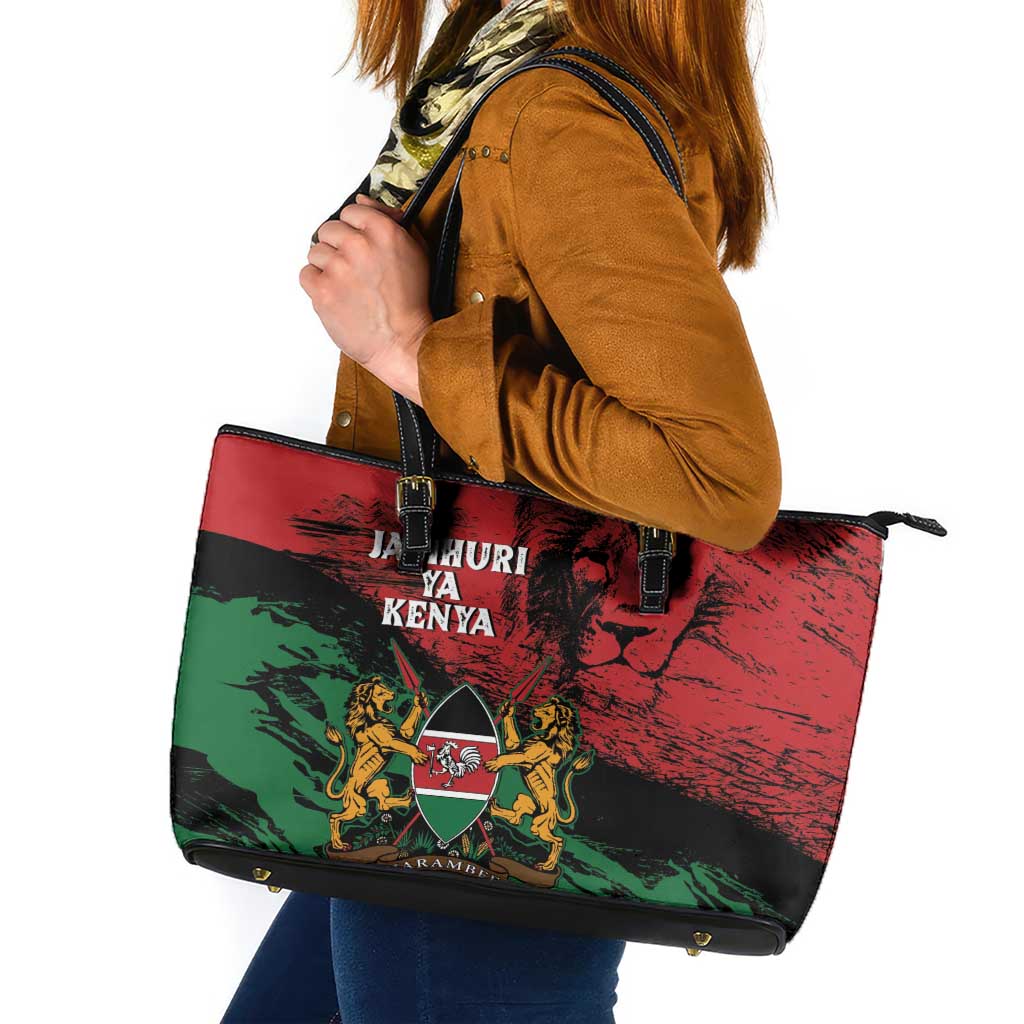 Kenya Independence Day Leather Tote Bag 61st Anniversary - Coat Of Arms - Wonder Print Shop