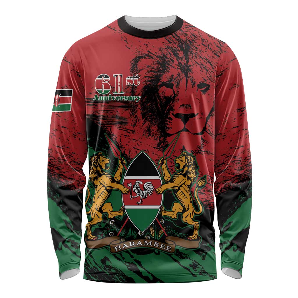 Kenya Independence Day Long Sleeve Shirt 61st Anniversary - Coat Of Arms - Wonder Print Shop