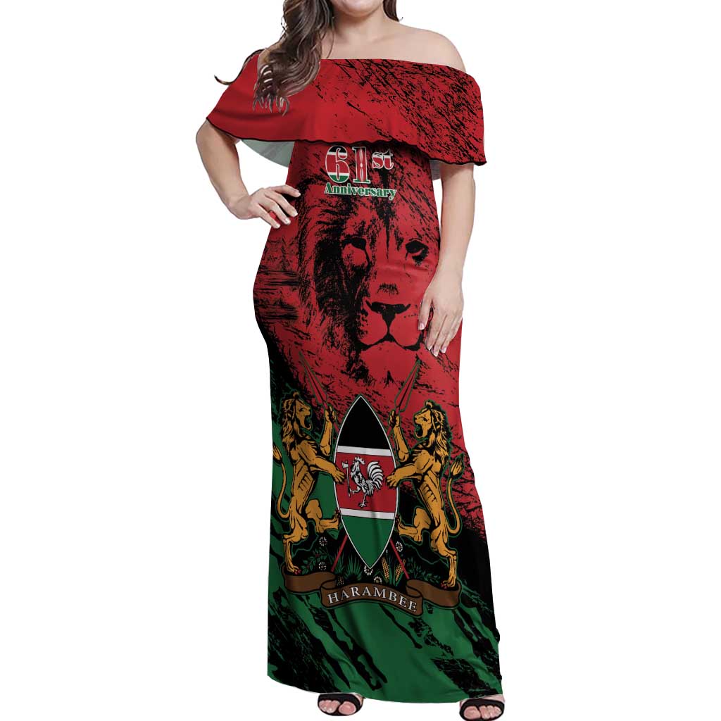 Kenya Independence Day Off Shoulder Maxi Dress 61st Anniversary - Coat Of Arms - Wonder Print Shop