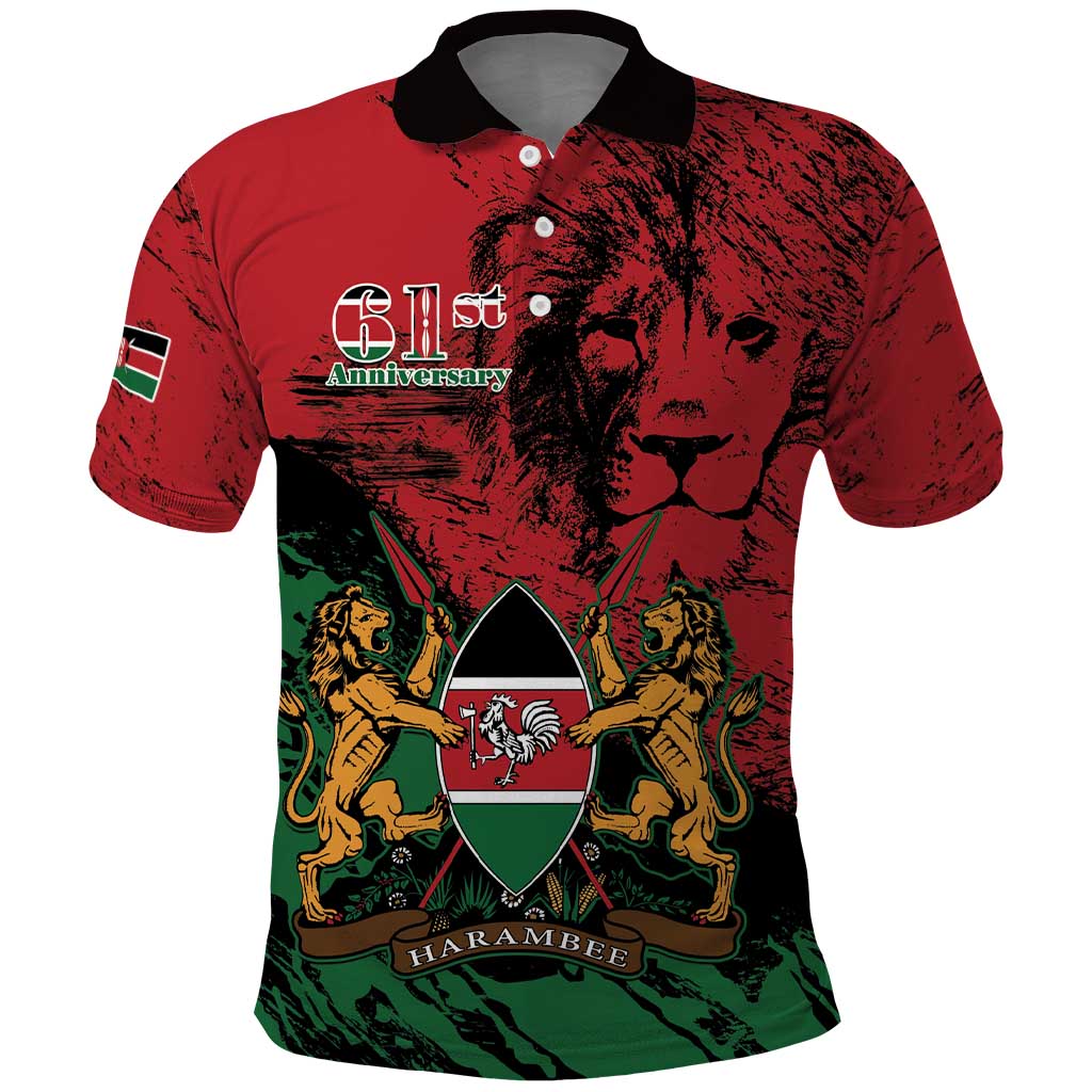 Kenya Independence Day Polo Shirt 61st Anniversary - Coat Of Arms - Wonder Print Shop