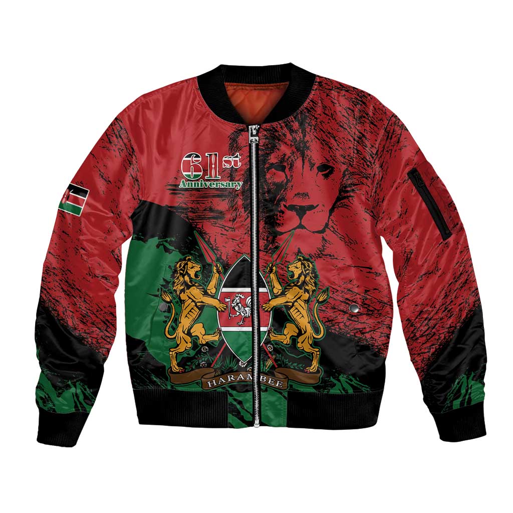 Kenya Independence Day Sleeve Zip Bomber Jacket 61st Anniversary - Coat Of Arms - Wonder Print Shop