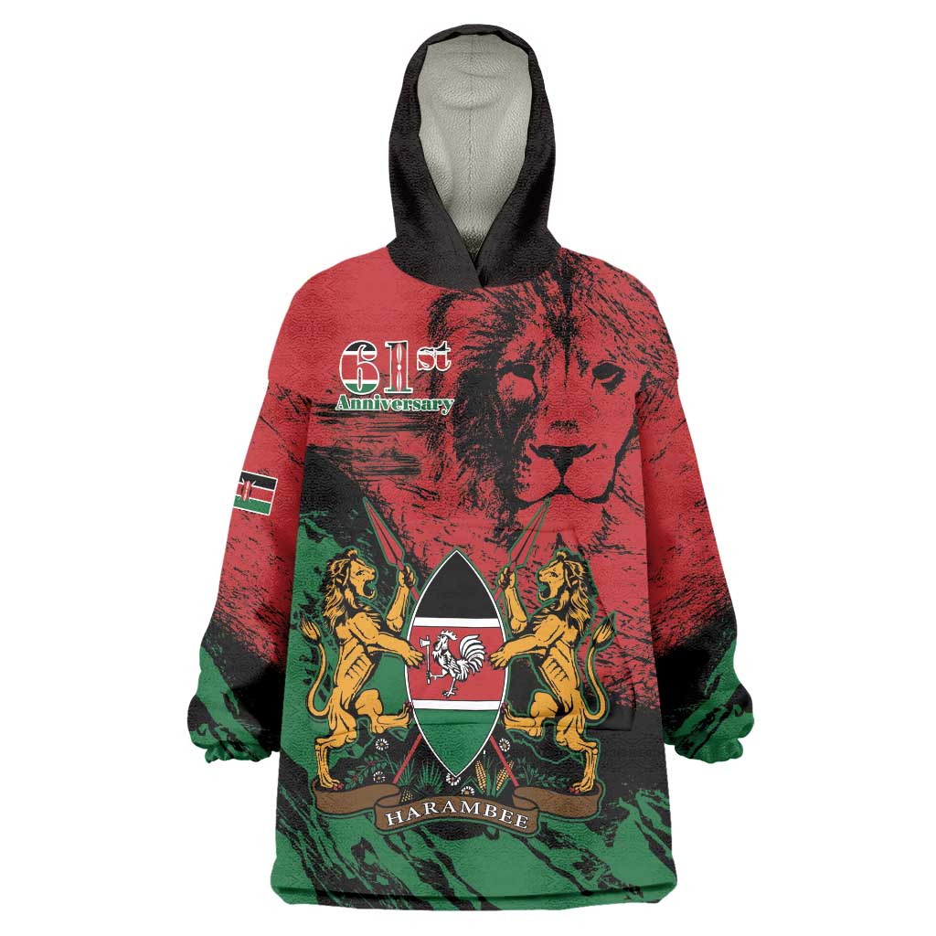 Kenya Independence Day Wearable Blanket Hoodie 61st Anniversary - Coat Of Arms - Wonder Print Shop