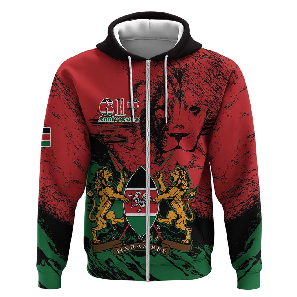 Kenya Independence Day Zip Hoodie 61st Anniversary - Coat Of Arms - Wonder Print Shop