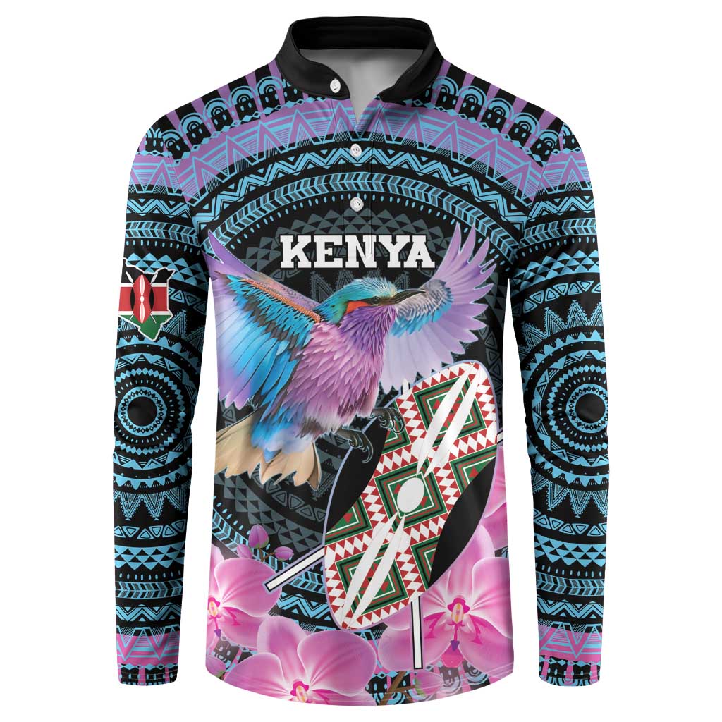 Personalised Kenya Lilac Breasted Roller Button Sweatshirt Mix Maasai Shield With Orchid Flower - Wonder Print Shop