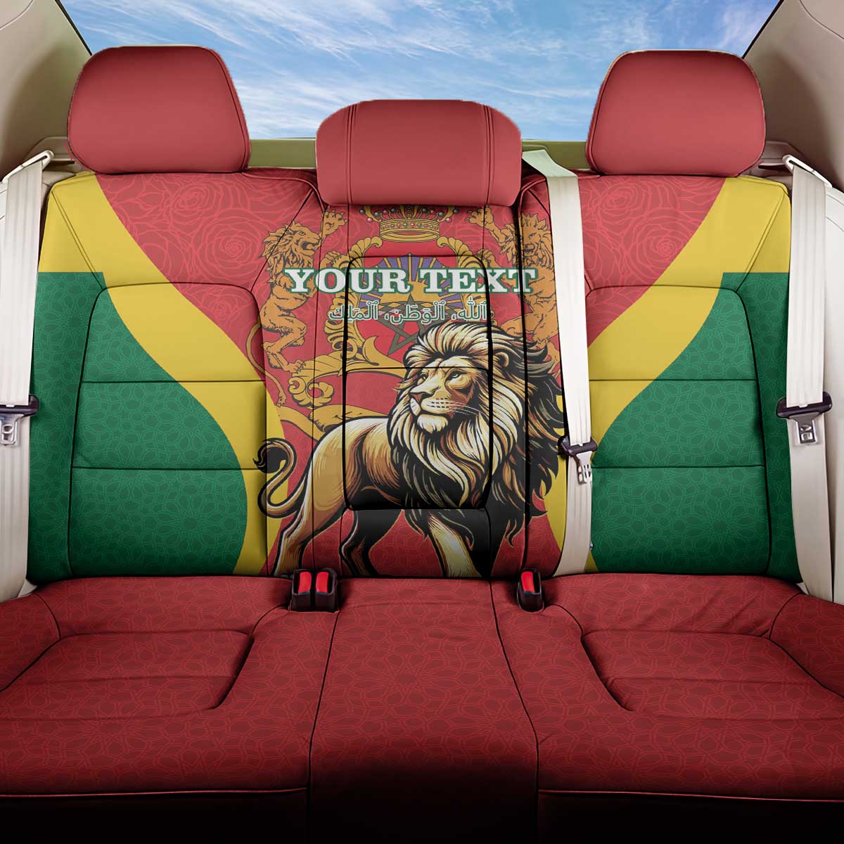 Personalised Morocco Proclamation Day Back Car Seat Cover Barbary Lion Mix Islamic Pattern