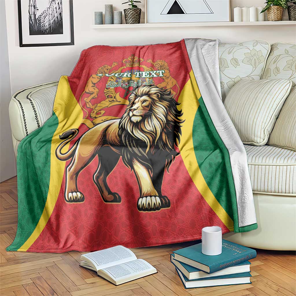 Personalised Morocco Proclamation Day Blanket Barbary Lion Mix Islamic Pattern