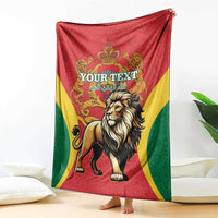Personalized Morocco proclamation blanket draped, lion and crown crest on red yellow green