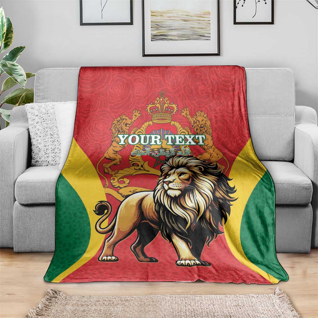 Personalized Morocco proclamation blanket, lion and crown crest with YOUR TEXT in red yellow green