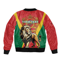 Unisex bomber jacket back with lion graphic and Morocco crest, 'YOUR TEXT' print