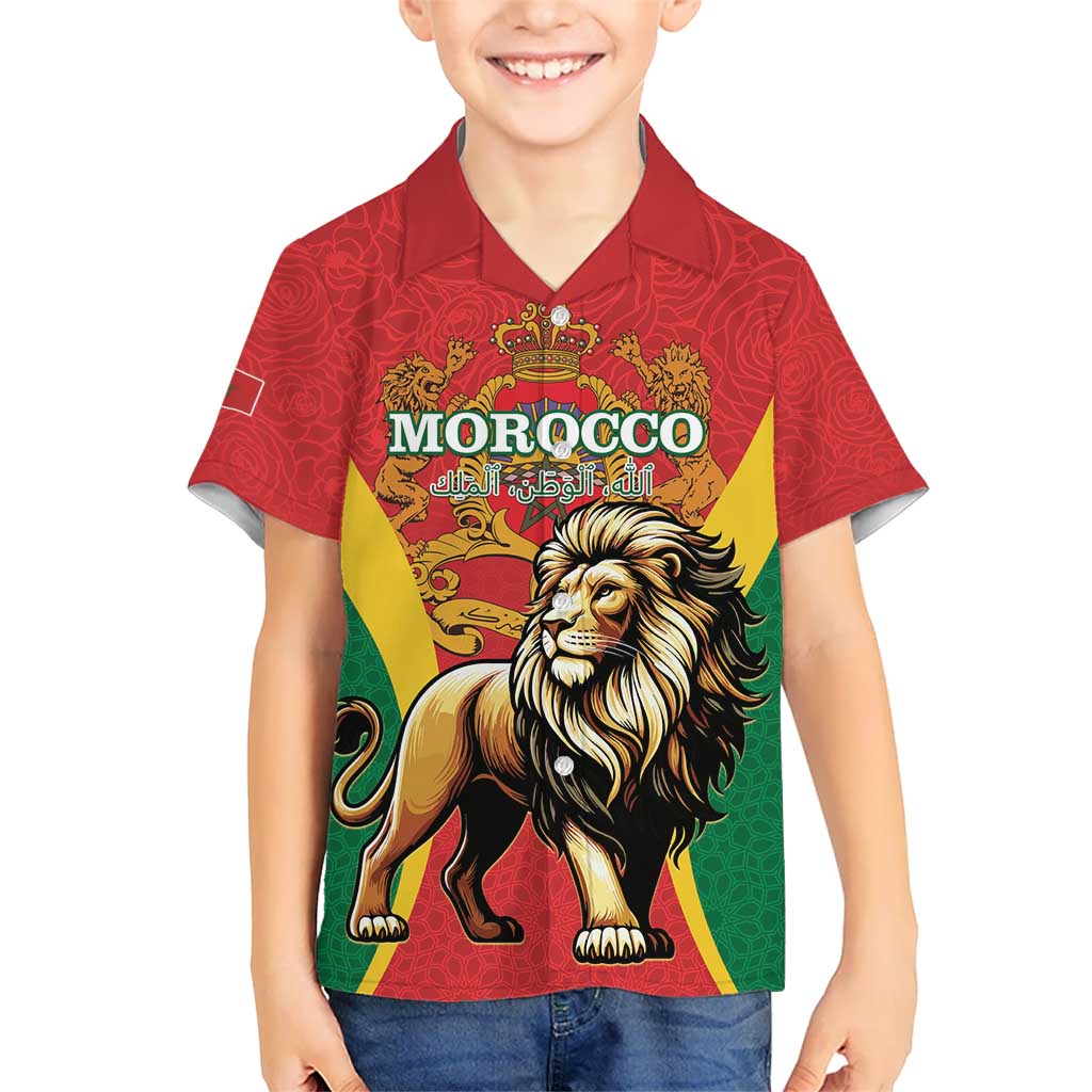 Personalised Morocco Proclamation Day Kid Hawaiian Shirt Barbary Lion Mix Islamic Pattern