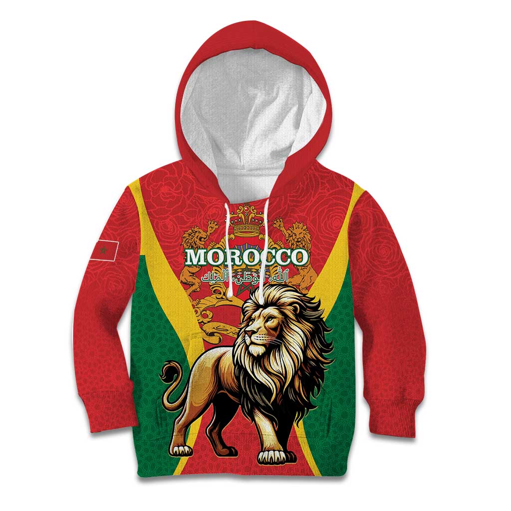 Personalised Morocco Proclamation Day Kid Hoodie Barbary Lion Mix Islamic Pattern