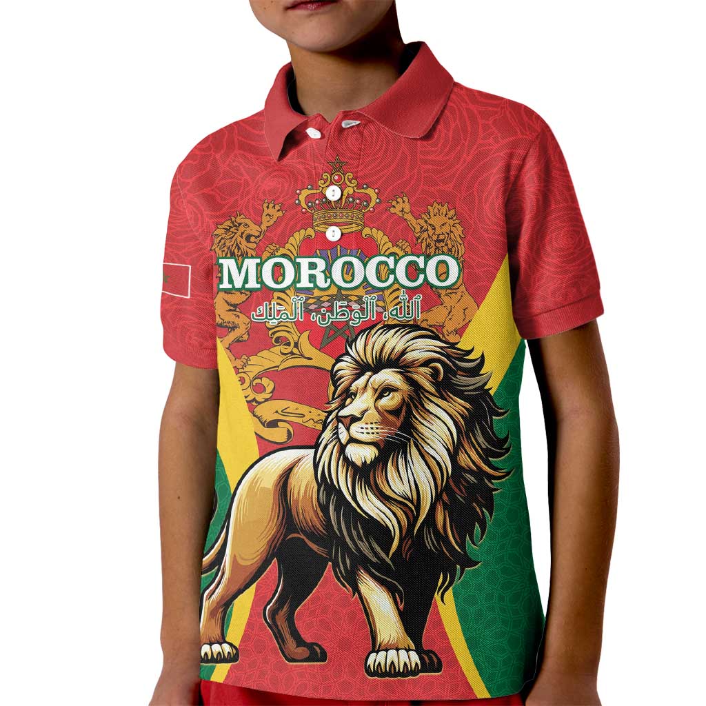 Personalised Morocco Proclamation Day Kid Polo Shirt Barbary Lion Mix Islamic Pattern