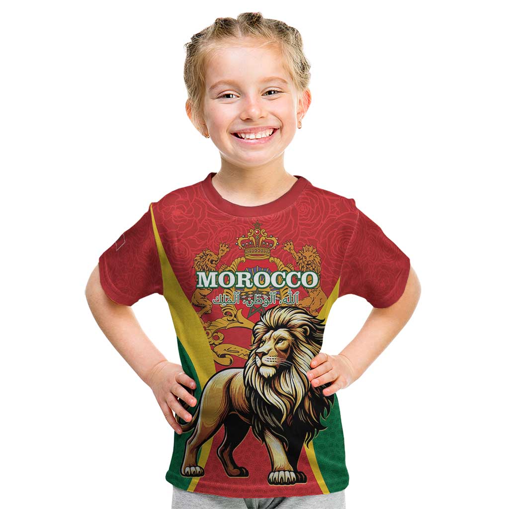 Personalised Morocco Proclamation Day Kid T Shirt Barbary Lion Mix Islamic Pattern