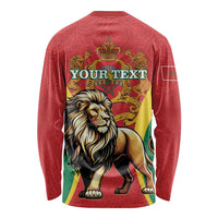 Red long-sleeve shirt back with lion illustration and your text