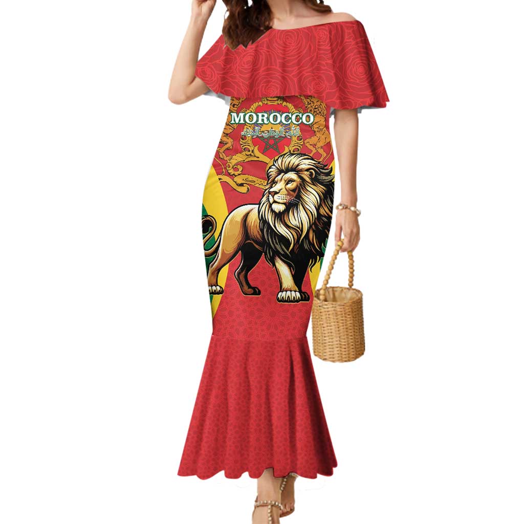 Personalised Morocco Proclamation Day Mermaid Dress Barbary Lion Mix Islamic Pattern - Wonder Print Shop