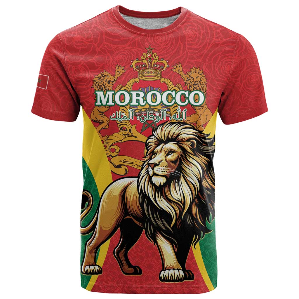 Personalised Morocco Proclamation Day T Shirt Barbary Lion Mix Islamic Pattern