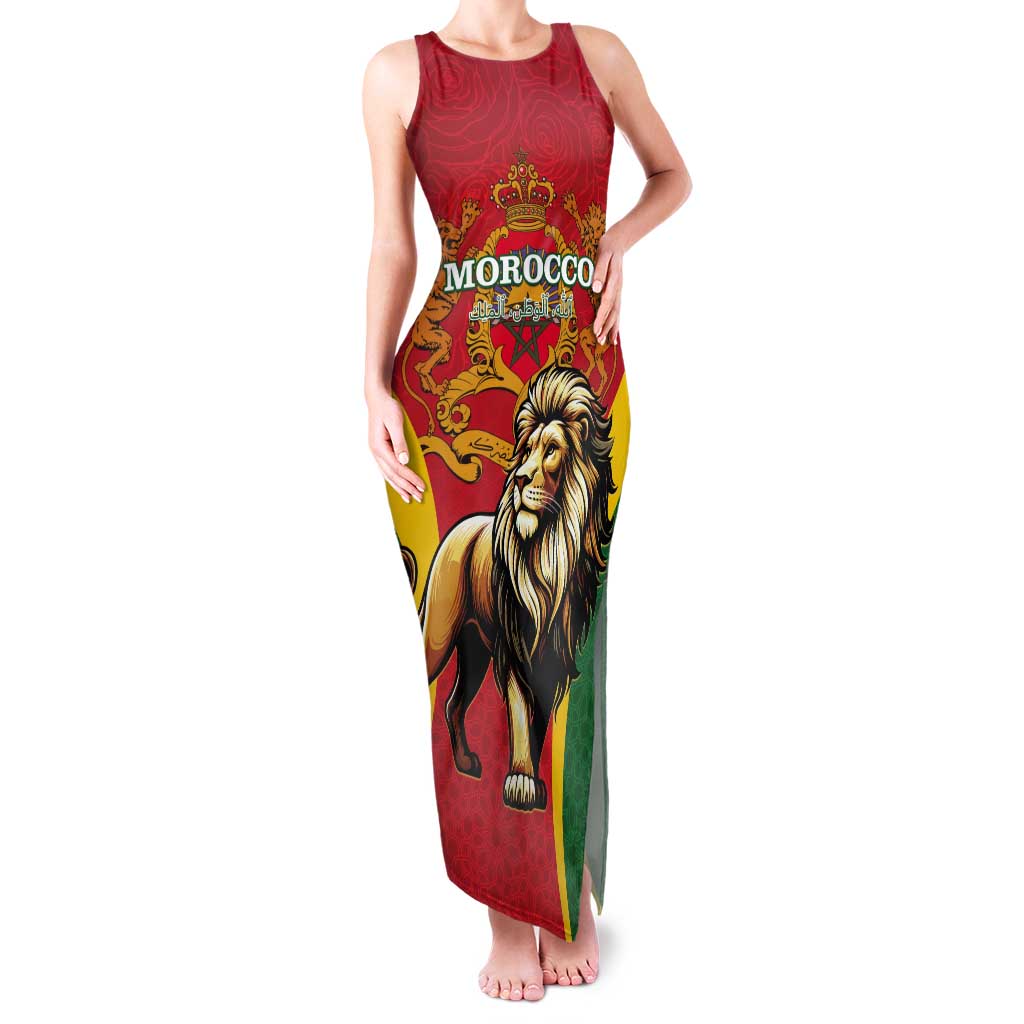 Personalised Morocco Proclamation Day Tank Maxi Dress Barbary Lion Mix Islamic Pattern - Wonder Print Shop