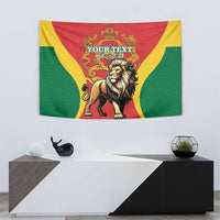 Morocco proclamation day tapestry featuring lion crest in red center with green yellow border