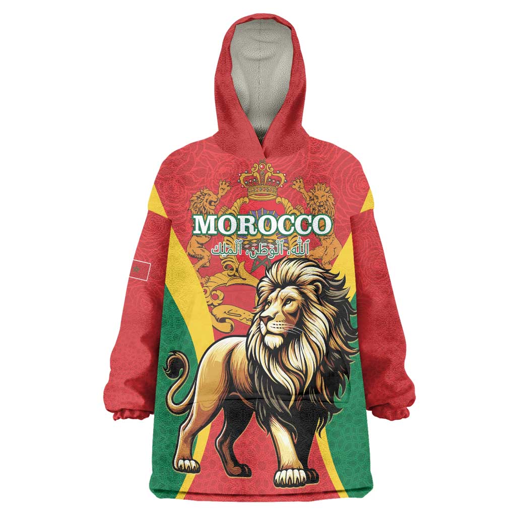 Personalised Morocco Proclamation Day Wearable Blanket Hoodie Barbary Lion Mix Islamic Pattern