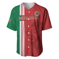 Red and green Morocco football baseball jersey with lion graphic and button front