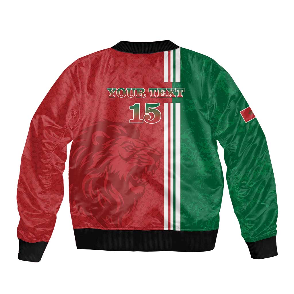 Bomber jacket with red-and-green satin, back graphic text 'YOUR TEXAS 15' and lion