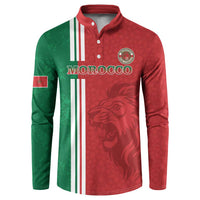 Red and green football button sweatshirt with MOROCCO text, stripes, lion graphic and crest