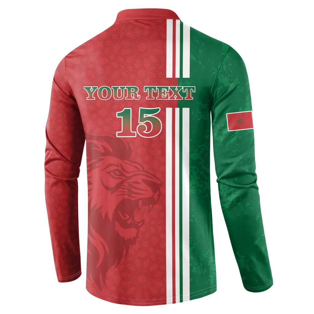 Back view of red and green football button sweatshirt with YOUR TEXT 15, lion graphic
