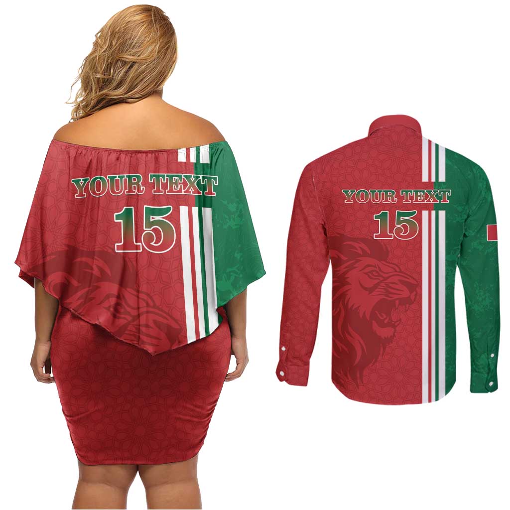 Custom Morocco Football Couples Matching Off Shoulder Short Dress and Long Sleeve Button Shirt Go Atlas Lions