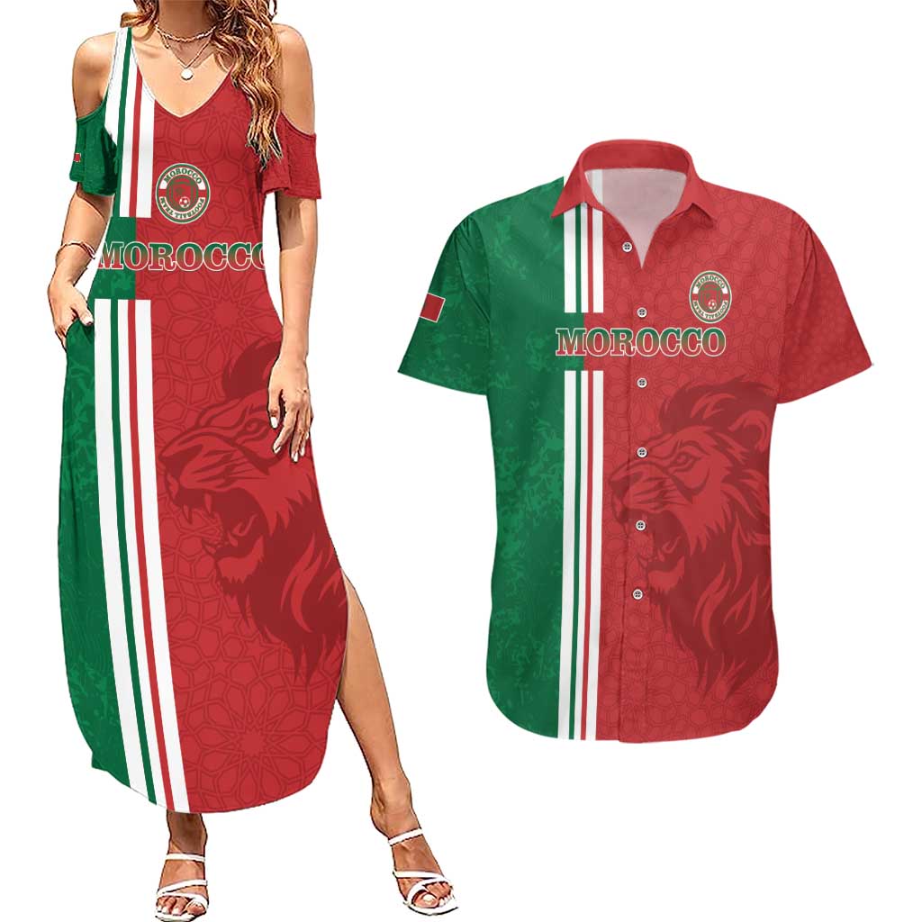 Custom Morocco Football Couples Matching Summer Maxi Dress and Hawaiian Shirt Go Atlas Lions