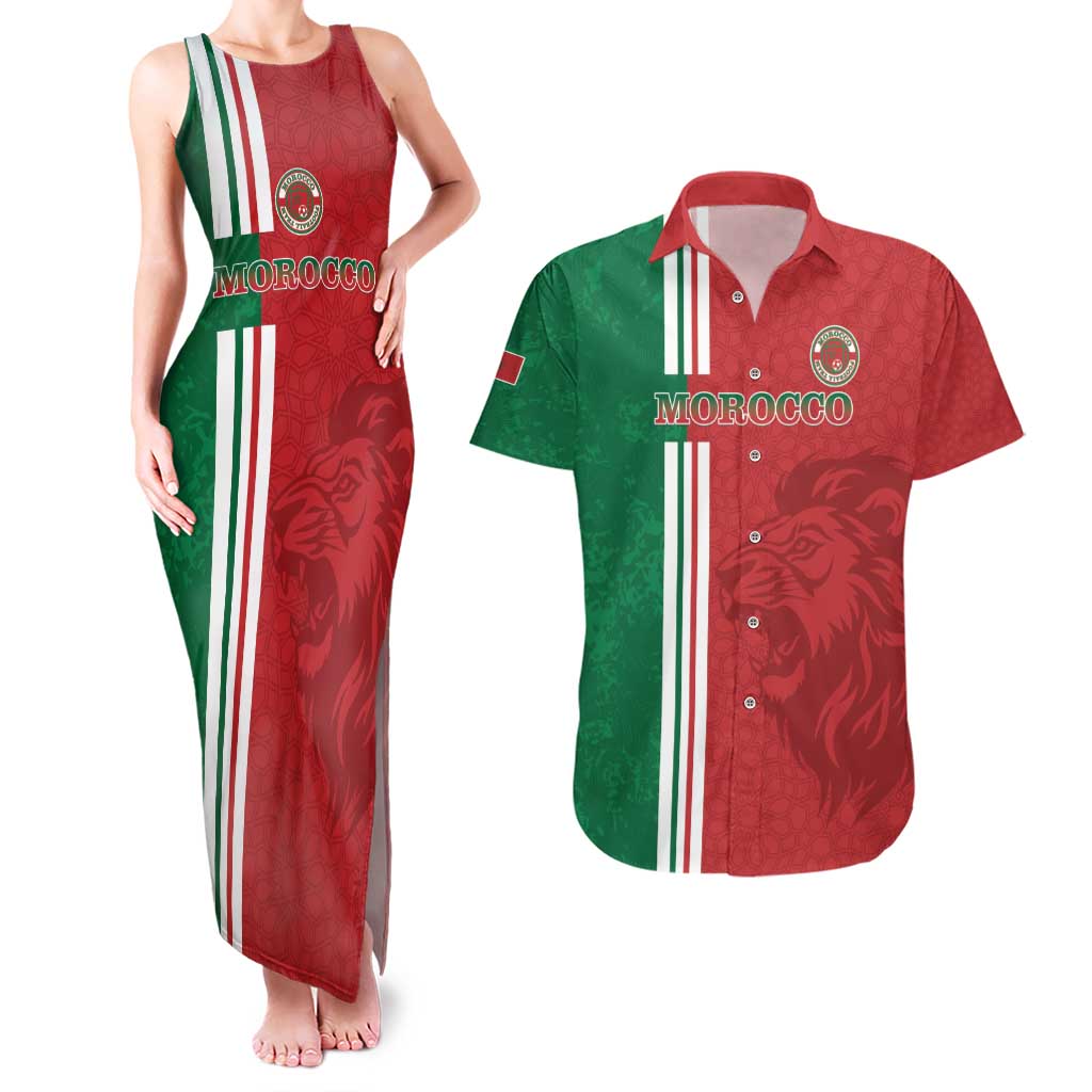 Custom Morocco Football Couples Matching Tank Maxi Dress and Hawaiian Shirt Go Atlas Lions