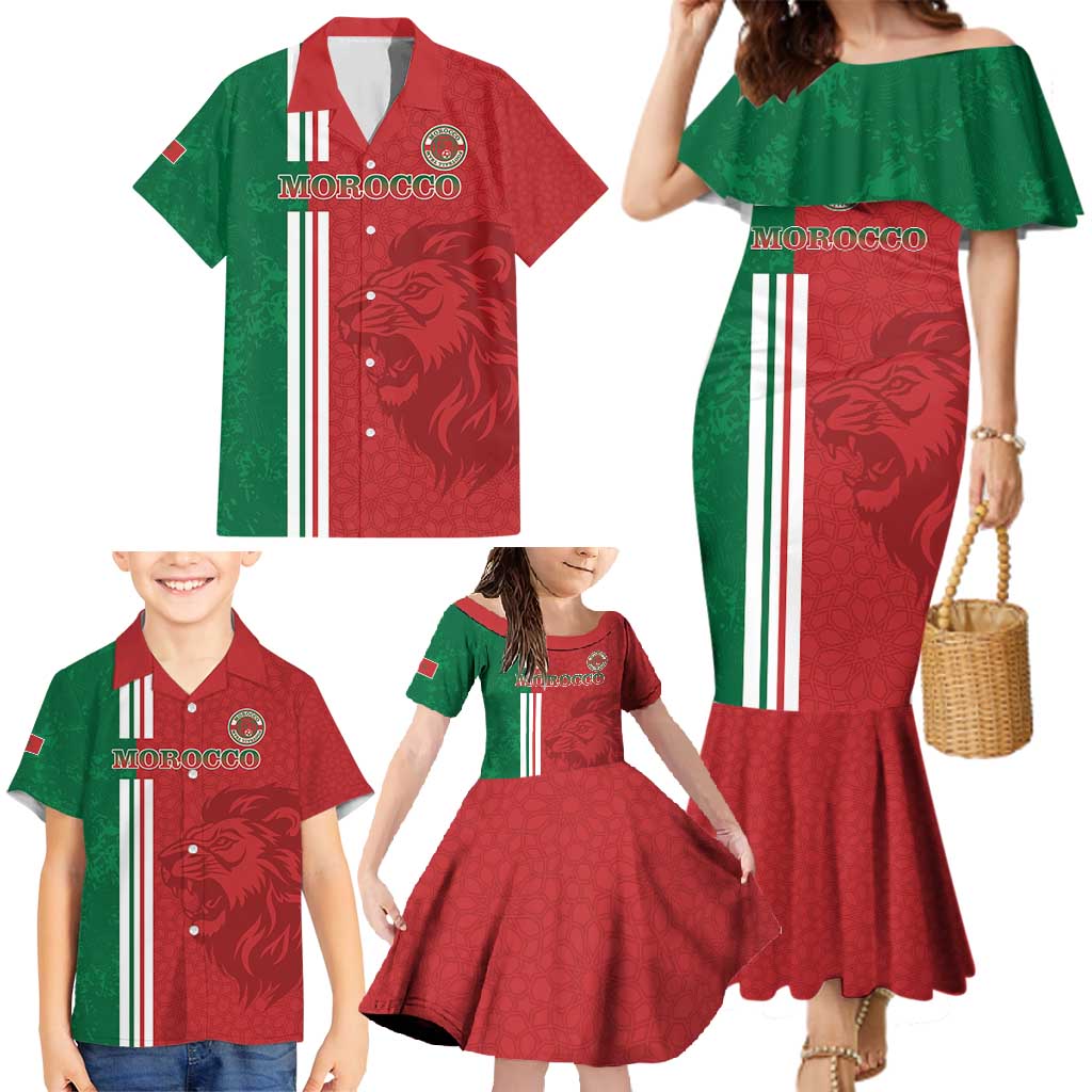 Custom Morocco Football Family Matching Mermaid Dress and Hawaiian Shirt Go Atlas Lions