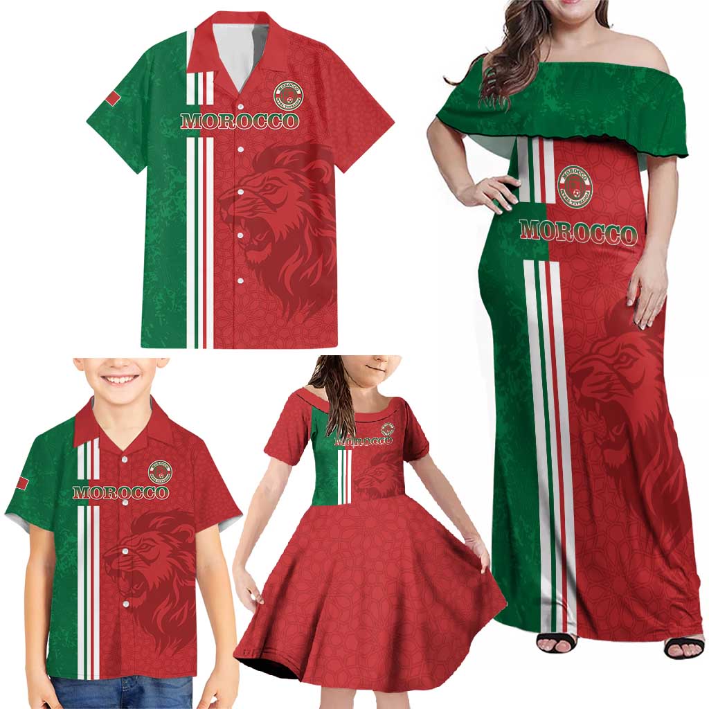 Custom Morocco Football Family Matching Off Shoulder Maxi Dress and Hawaiian Shirt Go Atlas Lions