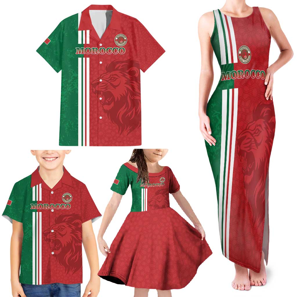 Custom Morocco Football Family Matching Tank Maxi Dress and Hawaiian Shirt Go Atlas Lions