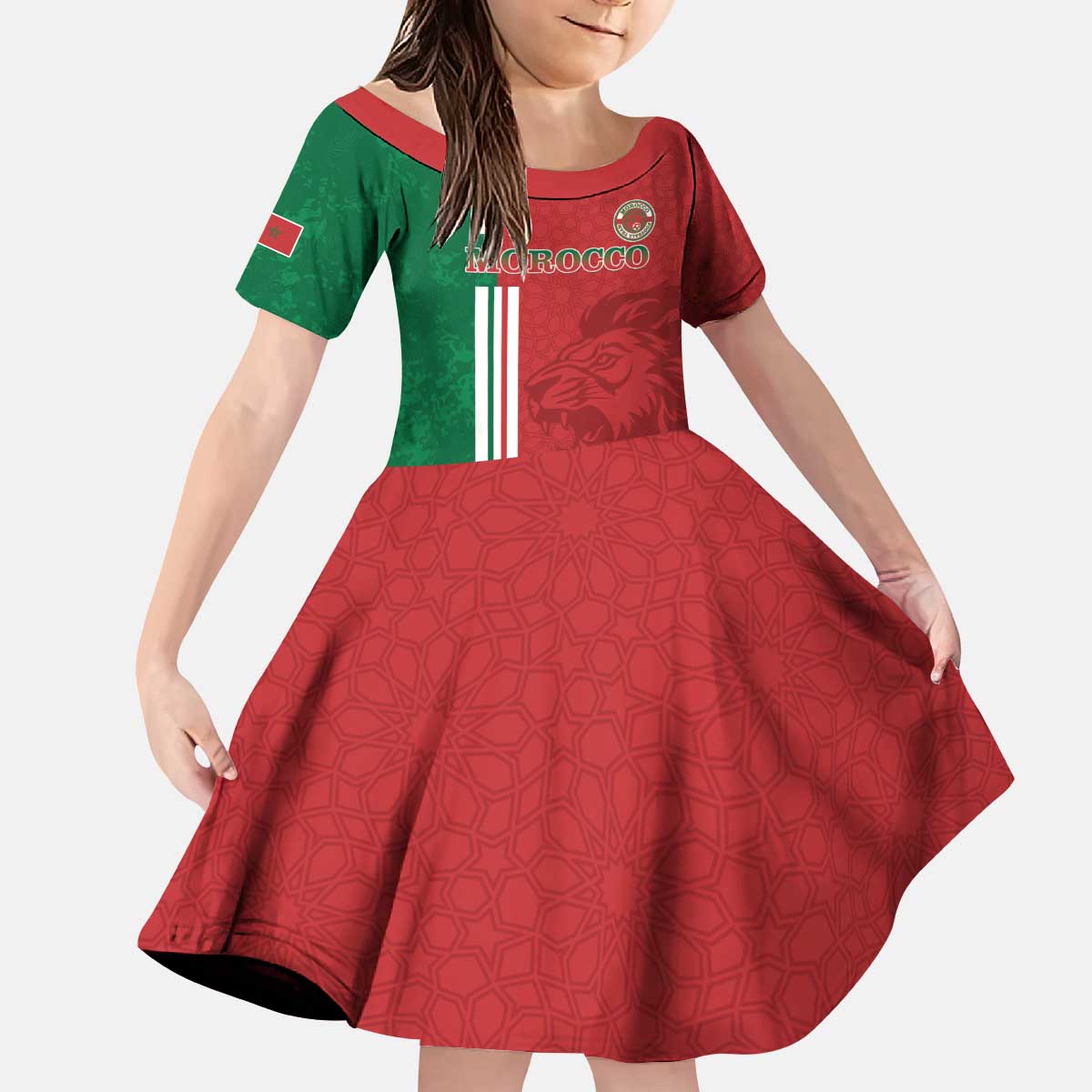 Custom Morocco Football Kid Short Sleeve Dress Go Atlas Lions