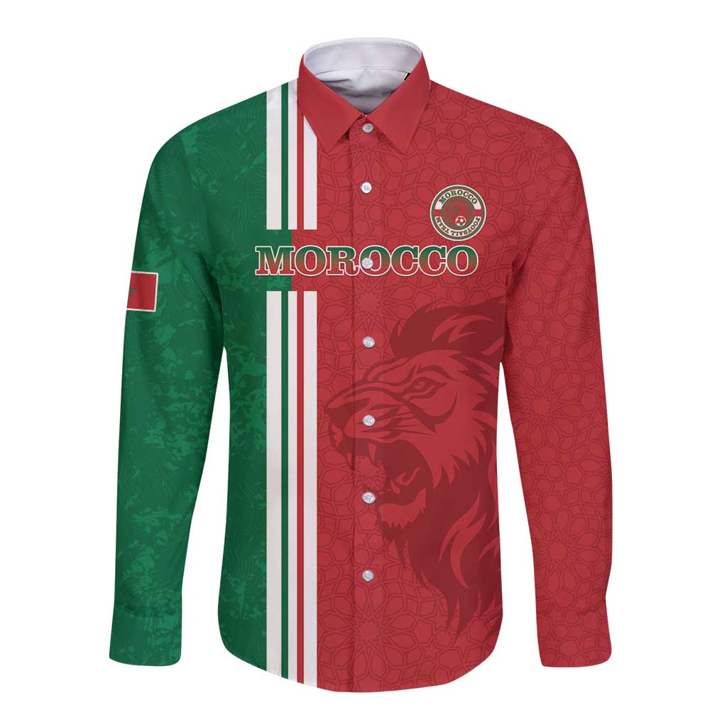 Custom Morocco Football Long Sleeve Button Shirt Go Atlas Lions - Wonder Print Shop