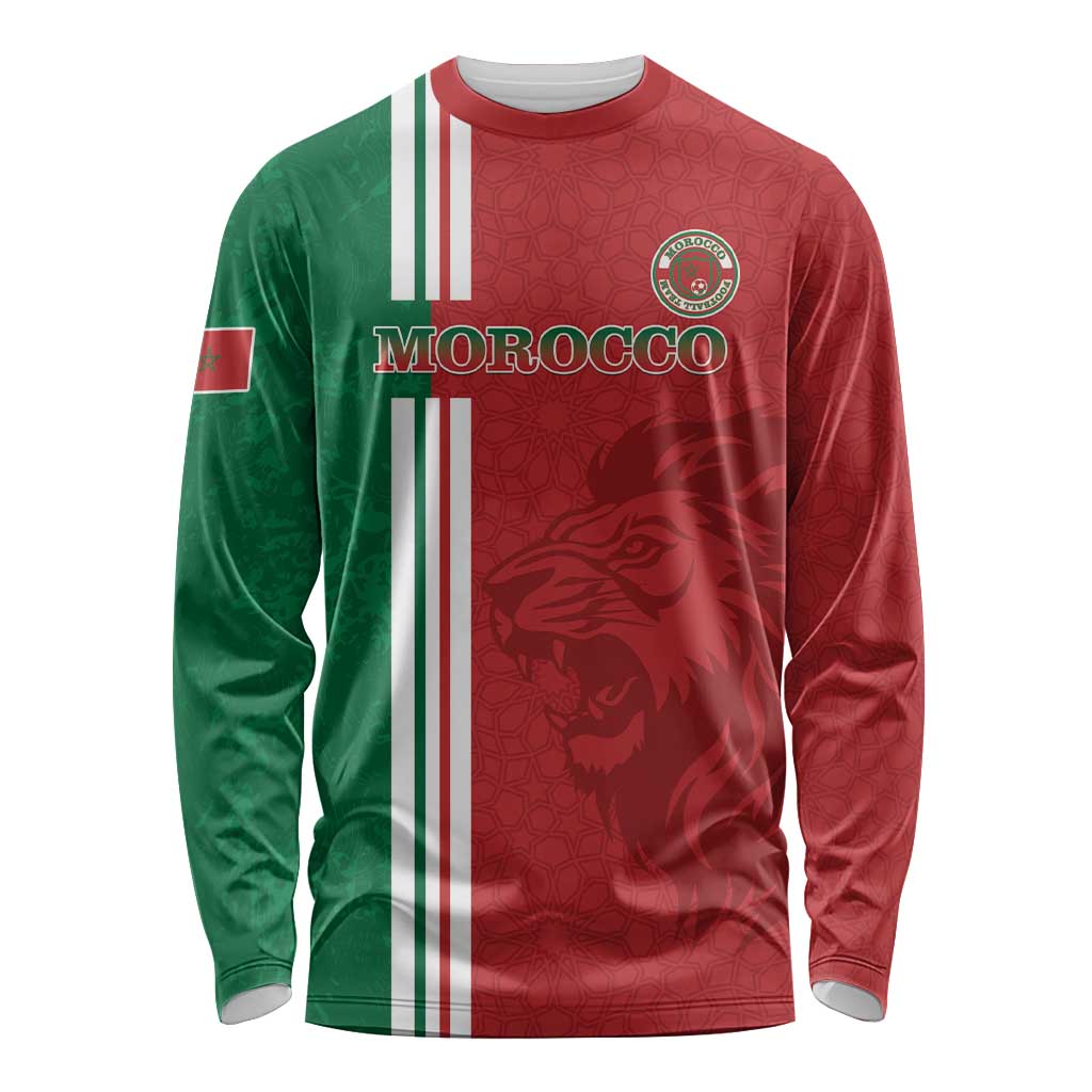 Custom Morocco Football Long Sleeve Shirt Go Atlas Lions - Wonder Print Shop