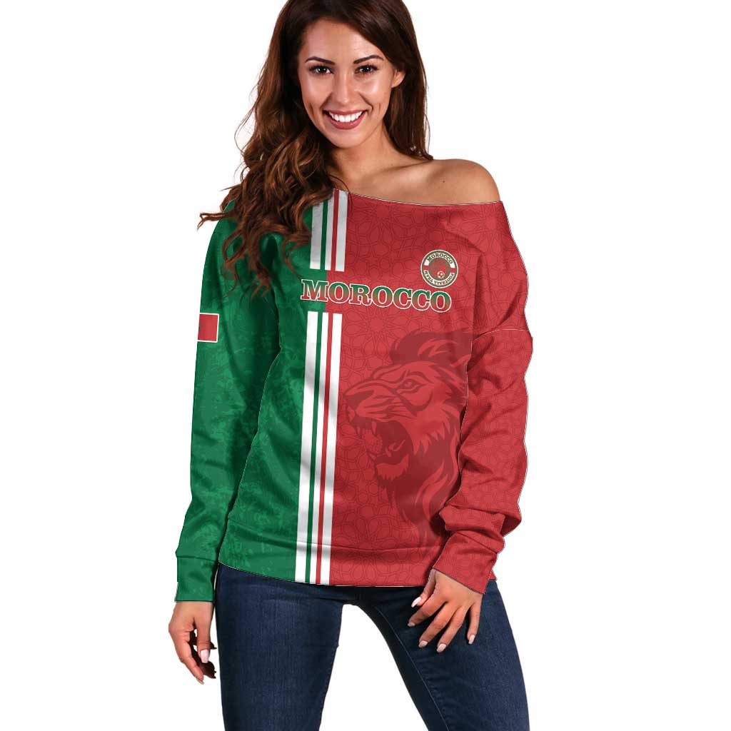 Custom Morocco Football Off Shoulder Sweater Go Atlas Lions