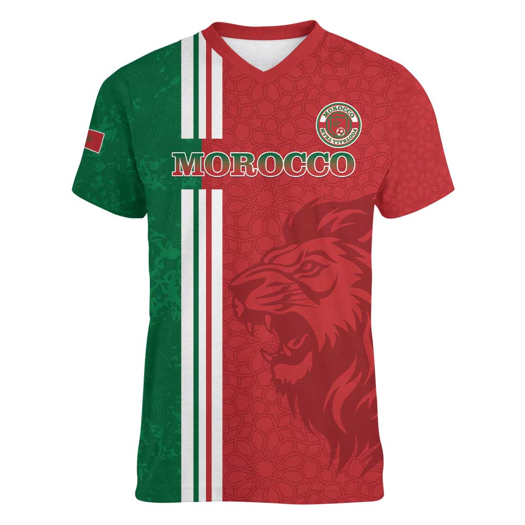 Custom Morocco Football Women V-Neck T-Shirt Go Atlas Lions