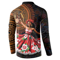 Black button-front sweatshirt with back medallion dancer print and ornate paisley motifs